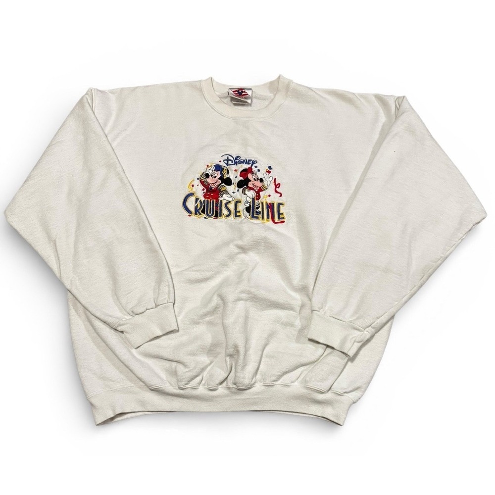 VTG Disney Cruise Line Mickey Minnie Embroidered‎ Sweatshirt Size L White